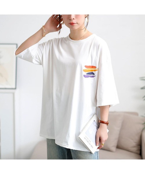 GOLDJAPAN(ゴールドジャパン)の「バックペイント柄オーバーサイズTシャツ【大きいサイズ対応】(Tシャツ/カットソー・レディース・ホワイト/ピンク/グレー/ブラック・LL/3L/4L/5L)」の13枚目の写真