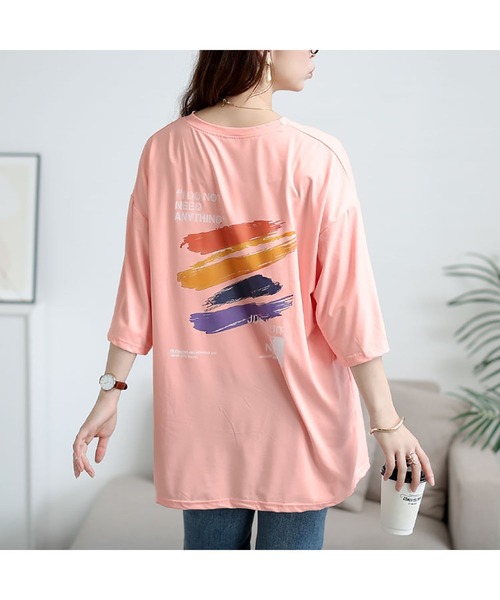 GOLDJAPAN(ゴールドジャパン)の「バックペイント柄オーバーサイズTシャツ【大きいサイズ対応】(Tシャツ/カットソー・レディース・ホワイト/ピンク/グレー/ブラック・LL/3L/4L/5L)」の14枚目の写真