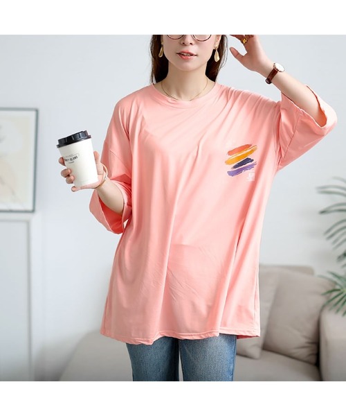 GOLDJAPAN(ゴールドジャパン)の「バックペイント柄オーバーサイズTシャツ【大きいサイズ対応】(Tシャツ/カットソー・レディース・ホワイト/ピンク/グレー/ブラック・LL/3L/4L/5L)」の15枚目の写真