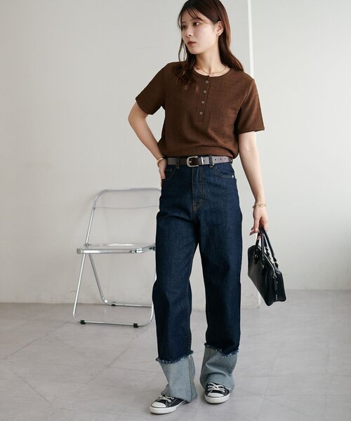 DISCOAT(ディスコート)の「【WEB限定】ジャガードリングドット半袖Tシャツ(Tシャツ/カットソー・レディース・アイボリー/ブラウン/ブラック/グリーン系その他2/モカ・MEDIUM)」の21枚目の写真
