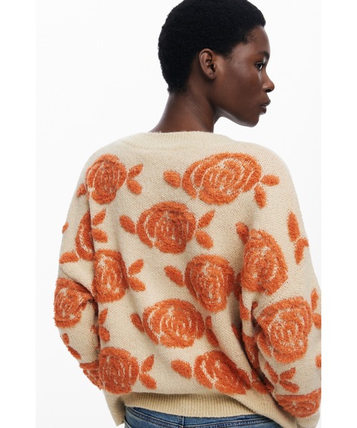 Desigual（デシグアル）の「オレンジフラワーVネックカーディガン（カーディガン/ボレロ・レディース・ホワイト・L/XL/S/XS/M）」の3枚目の写真