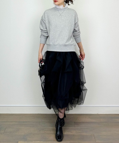 DIARIUM（ディアリウム）の「【日本製】襟フリル付きミニ裏毛プルオーバー(襟取り外し可)（Tシャツ/カットソー・レディース・グレー/ネイビー・M）」の4枚目の写真