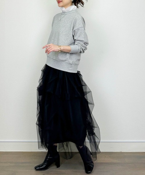 DIARIUM（ディアリウム）の「【日本製】襟フリル付きミニ裏毛プルオーバー(襟取り外し可)（Tシャツ/カットソー・レディース・グレー/ネイビー・M）」の9枚目の写真