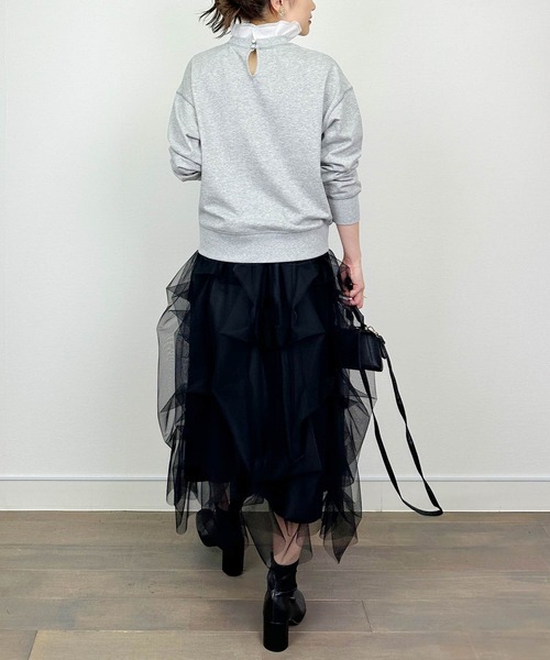 DIARIUM（ディアリウム）の「【日本製】襟フリル付きミニ裏毛プルオーバー(襟取り外し可)（Tシャツ/カットソー・レディース・グレー/ネイビー・M）」の14枚目の写真