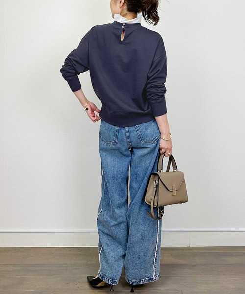 DIARIUM（ディアリウム）の「【日本製】襟フリル付きミニ裏毛プルオーバー(襟取り外し可)（Tシャツ/カットソー・レディース・グレー/ネイビー・M）」の12枚目の写真