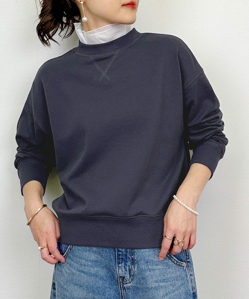 DIARIUM（ディアリウム）の「【日本製】襟フリル付きミニ裏毛プルオーバー(襟取り外し可)（Tシャツ/カットソー・レディース・グレー/ネイビー・M）」の5枚目の写真