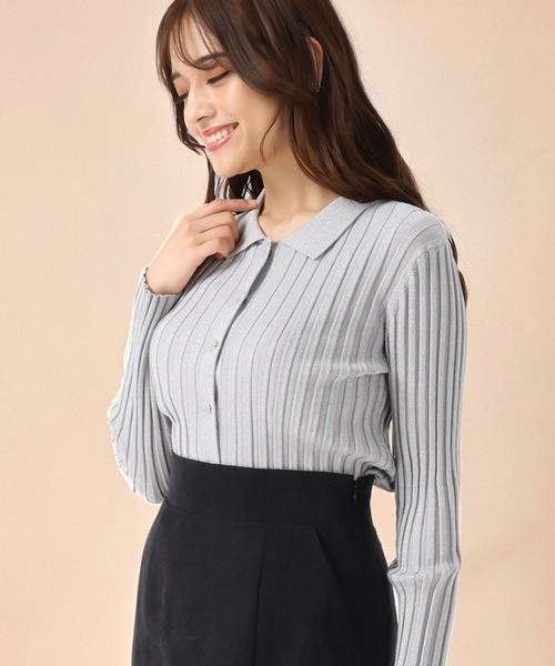 MISCH MASCH（ミッシュマッシュ）の「ポロ襟長袖リブニット（ニット/セーター・レディース・ブラウン/ブラック/グレー・ﾌﾘ-）」の3枚目の写真