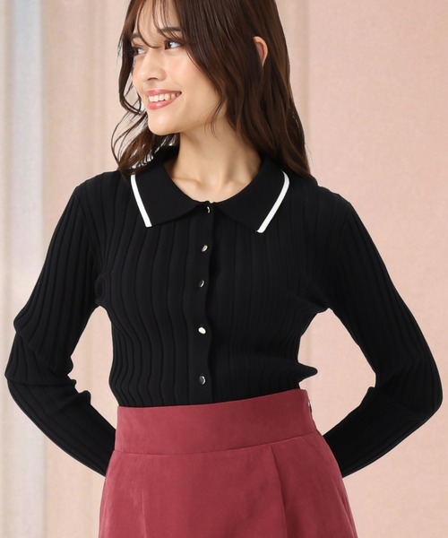 MISCH MASCH（ミッシュマッシュ）の「ポロ襟長袖リブニット（ニット/セーター・レディース・ブラウン/ブラック/グレー・ﾌﾘ-）」の2枚目の写真