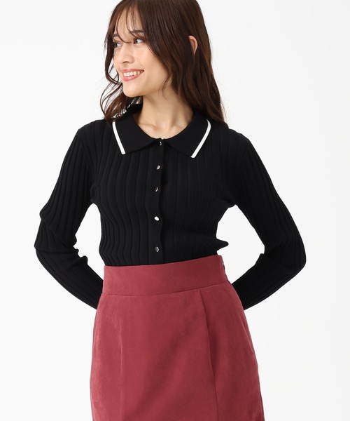 MISCH MASCH（ミッシュマッシュ）の「ポロ襟長袖リブニット（ニット/セーター・レディース・ブラウン/ブラック/グレー・ﾌﾘ-）」の17枚目の写真