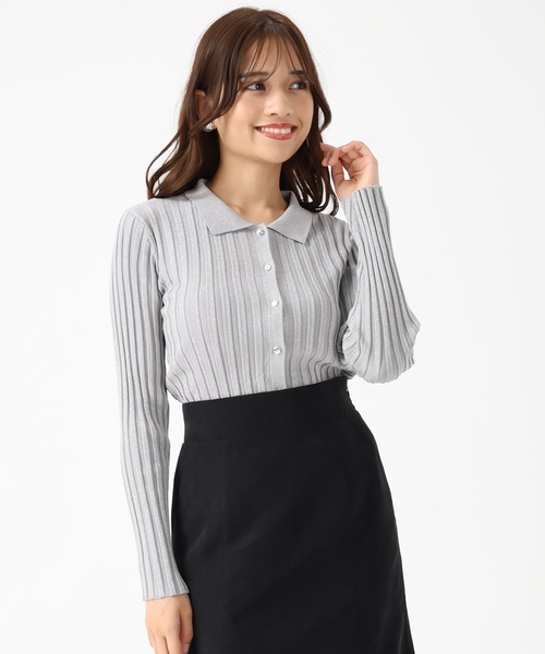 MISCH MASCH（ミッシュマッシュ）の「ポロ襟長袖リブニット（ニット/セーター・レディース・ブラウン/ブラック/グレー・ﾌﾘ-）」の5枚目の写真