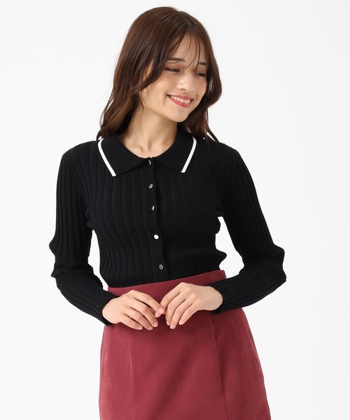 MISCH MASCH（ミッシュマッシュ）の「ポロ襟長袖リブニット（ニット/セーター・レディース・ブラウン/ブラック/グレー・ﾌﾘ-）」の18枚目の写真