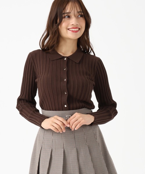 MISCH MASCH（ミッシュマッシュ）の「ポロ襟長袖リブニット（ニット/セーター・レディース・ブラウン/ブラック/グレー・ﾌﾘ-）」の21枚目の写真