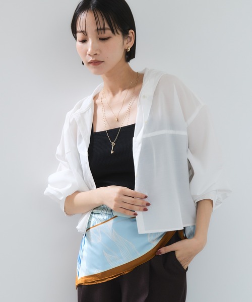 VIS（ビス）の「フード付きクロップドシアーシャツ（シャツ/ブラウス・レディース・ブラック/オフホワイト/ピンク・FREE）」の20枚目の写真