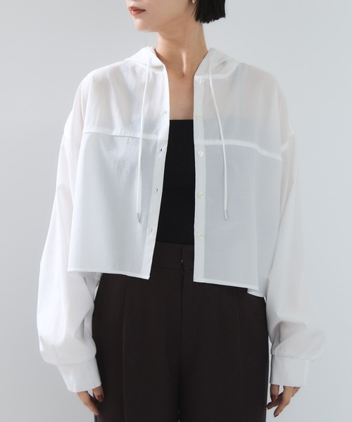VIS（ビス）の「フード付きクロップドシアーシャツ（シャツ/ブラウス・レディース・ブラック/オフホワイト/ピンク・FREE）」の15枚目の写真