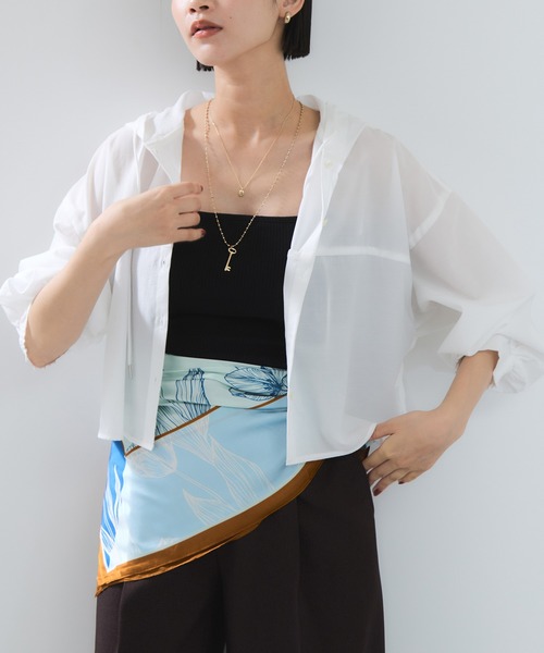 VIS（ビス）の「フード付きクロップドシアーシャツ（シャツ/ブラウス・レディース・ブラック/オフホワイト/ピンク・FREE）」の18枚目の写真