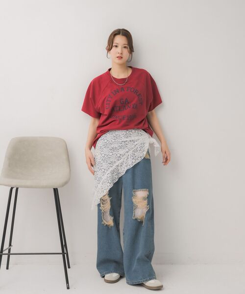 RETRO GIRL(レトロガール)の「ミニ裏毛BIGTEE(Tシャツ/カットソー・レディース・チャコールグレー/ホワイト系その他/レッド・FREE)」の16枚目の写真