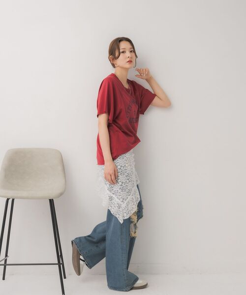 RETRO GIRL(レトロガール)の「ミニ裏毛BIGTEE(Tシャツ/カットソー・レディース・チャコールグレー/ホワイト系その他/レッド・FREE)」の17枚目の写真