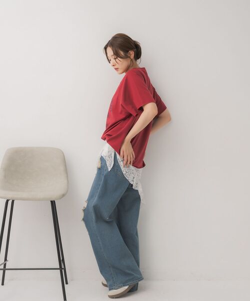 RETRO GIRL(レトロガール)の「ミニ裏毛BIGTEE(Tシャツ/カットソー・レディース・チャコールグレー/ホワイト系その他/レッド・FREE)」の19枚目の写真