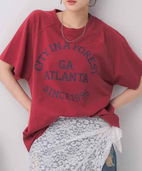 RETRO GIRL(レトロガール)の「ミニ裏毛BIGTEE(Tシャツ/カットソー・レディース・チャコールグレー/ホワイト系その他/レッド・FREE)」の3枚目の写真