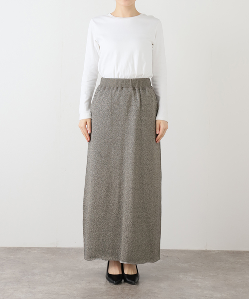 SLOBE IENA（スローブイエナ）の「IRONING/アイロニング グリッタースウェットロングスカート 01IR0134ISLV（スカート・レディース・ライトグレー/チャコールグレー・FREE）」の4枚目の写真