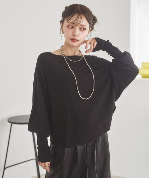 LAULEN(ローレン)の「dolman sleeve knit /ドルマンスリーブニット(ニット/セーター・レディース・ブラック/チャコールグレー・FREE)」の1枚目の写真