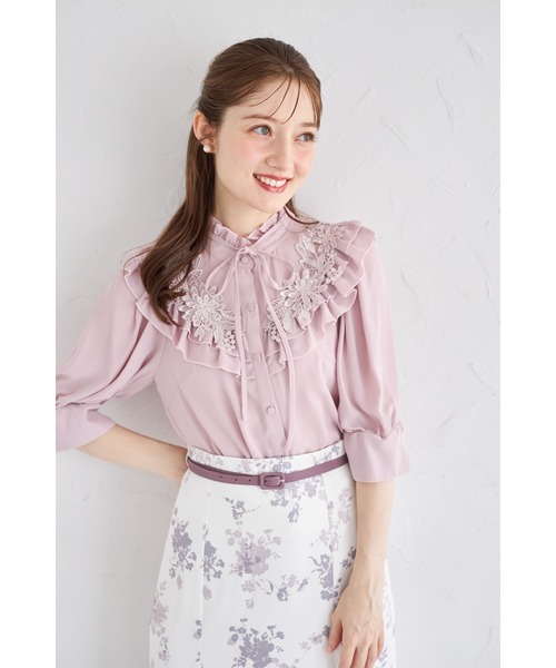 美品 グッチ ブラウス フリル リボン ピンク ロゴ入り イタリア製 42 美品 グッチ ブラウス フリル リボン ピンク ロゴ入り イタリア製 42