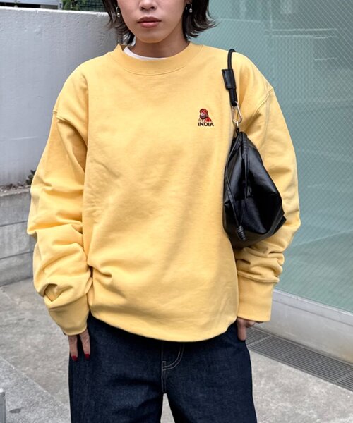 CIAOPANIC TYPY(チャオパニックティピー)の「男女兼用/ojisanワンポイント刺繍裏毛スウェットクルー(スウェット・レディース・ネイビー/ライトグレー/チャコールグレー/グリーン/グレー/ダークグレー/イエロー/ダークブルー・MEDIUM/LARGE)」の12枚目の写真