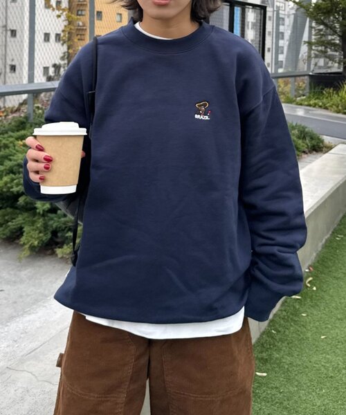 CIAOPANIC TYPY(チャオパニックティピー)の「男女兼用/ojisanワンポイント刺繍裏毛スウェットクルー(スウェット・レディース・ネイビー/ライトグレー/チャコールグレー/グリーン/グレー/ダークグレー/イエロー/ダークブルー・MEDIUM/LARGE)」の15枚目の写真