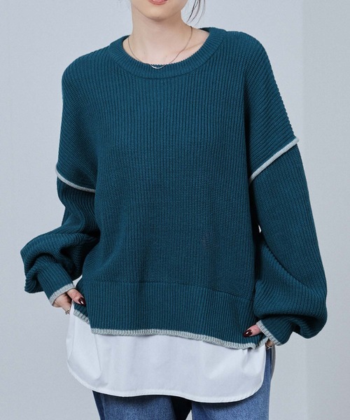 NAVY(ネイビー)の「nAvy 時短レイヤード風クルーネックニット(ニット/セーター・レディース・ブルーグリーン/チャコールグレー/杢グレー/マスタード・FREE)」の3枚目の写真