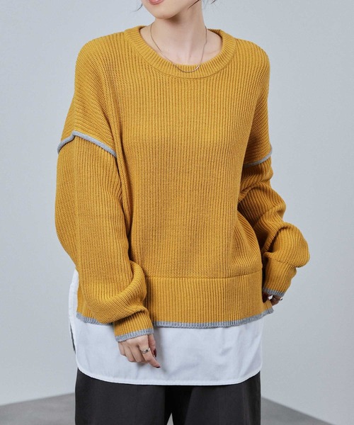 NAVY(ネイビー)の「nAvy 時短レイヤード風クルーネックニット(ニット/セーター・レディース・ブルーグリーン/チャコールグレー/杢グレー/マスタード・FREE)」の4枚目の写真