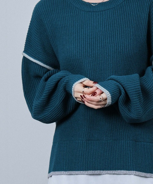 NAVY(ネイビー)の「nAvy 時短レイヤード風クルーネックニット(ニット/セーター・レディース・ブルーグリーン/チャコールグレー/杢グレー/マスタード・FREE)」の5枚目の写真