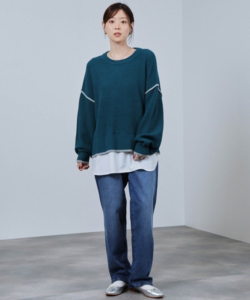 NAVY(ネイビー)の「nAvy 時短レイヤード風クルーネックニット(ニット/セーター・レディース・ブルーグリーン/チャコールグレー/杢グレー/マスタード・FREE)」の7枚目の写真