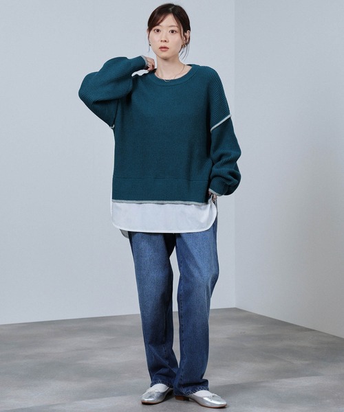 NAVY(ネイビー)の「nAvy 時短レイヤード風クルーネックニット(ニット/セーター・レディース・ブルーグリーン/チャコールグレー/杢グレー/マスタード・FREE)」の8枚目の写真