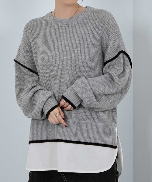 NAVY(ネイビー)の「nAvy 時短レイヤード風クルーネックニット(ニット/セーター・レディース・ブルーグリーン/チャコールグレー/杢グレー/マスタード・FREE)」の9枚目の写真