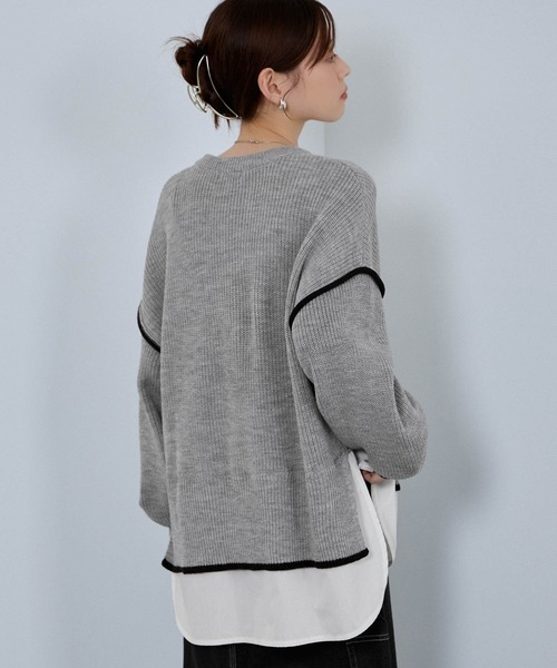 NAVY(ネイビー)の「nAvy 時短レイヤード風クルーネックニット(ニット/セーター・レディース・ブルーグリーン/チャコールグレー/杢グレー/マスタード・FREE)」の10枚目の写真