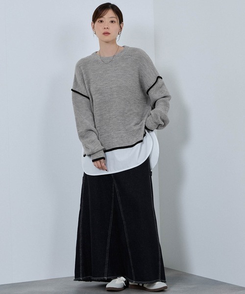 NAVY(ネイビー)の「nAvy 時短レイヤード風クルーネックニット(ニット/セーター・レディース・ブルーグリーン/チャコールグレー/杢グレー/マスタード・FREE)」の11枚目の写真