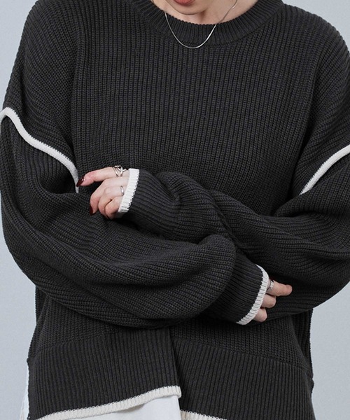 NAVY(ネイビー)の「nAvy 時短レイヤード風クルーネックニット(ニット/セーター・レディース・ブルーグリーン/チャコールグレー/杢グレー/マスタード・FREE)」の13枚目の写真