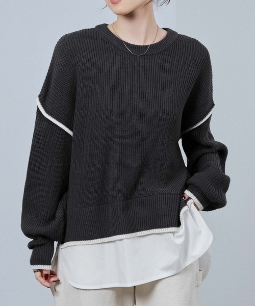 NAVY(ネイビー)の「nAvy 時短レイヤード風クルーネックニット(ニット/セーター・レディース・ブルーグリーン/チャコールグレー/杢グレー/マスタード・FREE)」の14枚目の写真