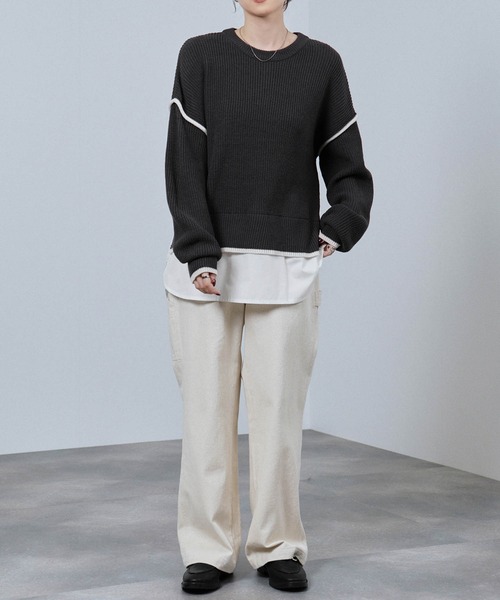 NAVY(ネイビー)の「nAvy 時短レイヤード風クルーネックニット(ニット/セーター・レディース・ブルーグリーン/チャコールグレー/杢グレー/マスタード・FREE)」の16枚目の写真
