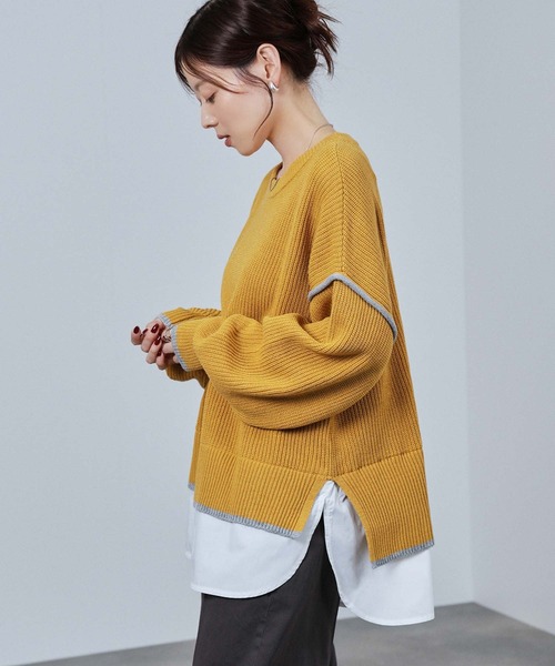 NAVY(ネイビー)の「nAvy 時短レイヤード風クルーネックニット(ニット/セーター・レディース・ブルーグリーン/チャコールグレー/杢グレー/マスタード・FREE)」の17枚目の写真