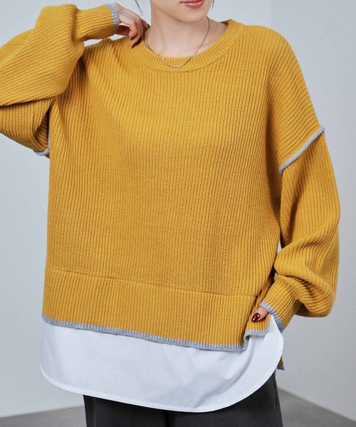 NAVY(ネイビー)の「nAvy 時短レイヤード風クルーネックニット(ニット/セーター・レディース・ブルーグリーン/チャコールグレー/杢グレー/マスタード・FREE)」の19枚目の写真