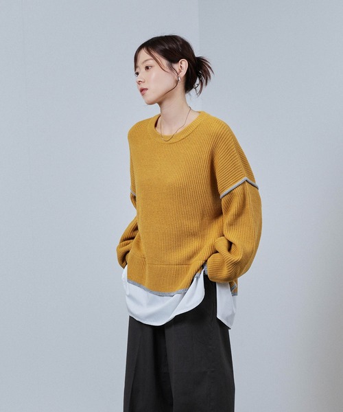 NAVY(ネイビー)の「nAvy 時短レイヤード風クルーネックニット(ニット/セーター・レディース・ブルーグリーン/チャコールグレー/杢グレー/マスタード・FREE)」の20枚目の写真