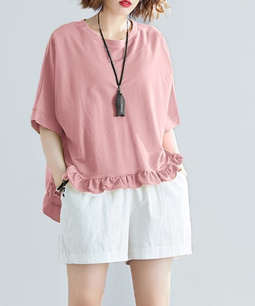 ReRe（リリ）の「フリル裾AラインフレアTシャツ（Tシャツ/カットソー・レディース・ブラック/グリーン/ピンク/ベージュ・FREE）」の4枚目の写真