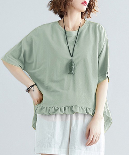 ReRe（リリ）の「フリル裾AラインフレアTシャツ（Tシャツ/カットソー・レディース・ブラック/グリーン/ピンク/ベージュ・FREE）」の3枚目の写真
