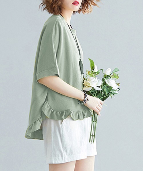 ReRe（リリ）の「フリル裾AラインフレアTシャツ（Tシャツ/カットソー・レディース・ブラック/グリーン/ピンク/ベージュ・FREE）」の5枚目の写真
