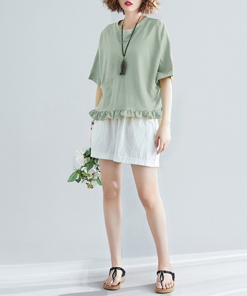 ReRe（リリ）の「フリル裾AラインフレアTシャツ（Tシャツ/カットソー・レディース・ブラック/グリーン/ピンク/ベージュ・FREE）」の6枚目の写真