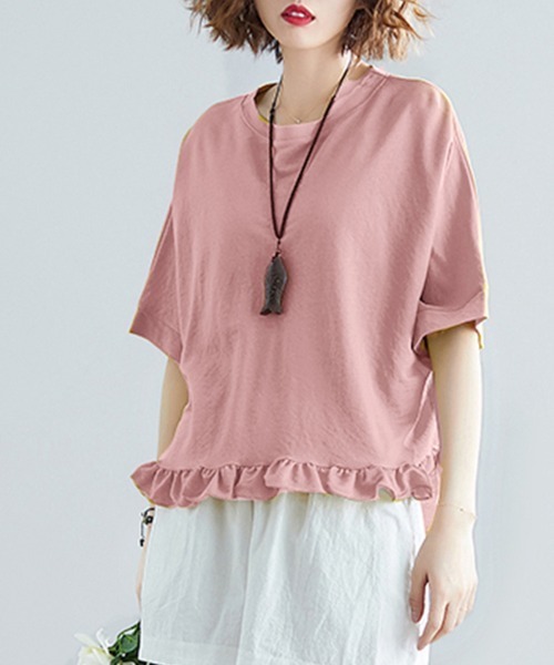 ReRe（リリ）の「フリル裾AラインフレアTシャツ（Tシャツ/カットソー・レディース・ブラック/グリーン/ピンク/ベージュ・FREE）」の7枚目の写真