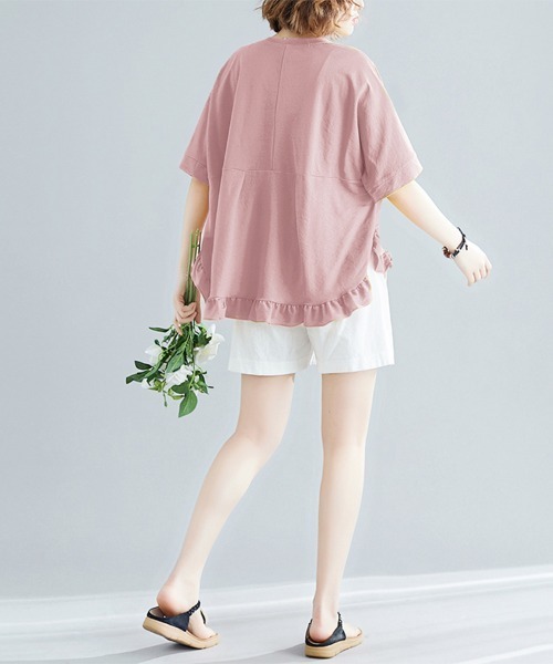 ReRe（リリ）の「フリル裾AラインフレアTシャツ（Tシャツ/カットソー・レディース・ブラック/グリーン/ピンク/ベージュ・FREE）」の9枚目の写真