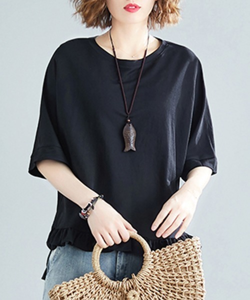 ReRe（リリ）の「フリル裾AラインフレアTシャツ（Tシャツ/カットソー・レディース・ブラック/グリーン/ピンク/ベージュ・FREE）」の10枚目の写真