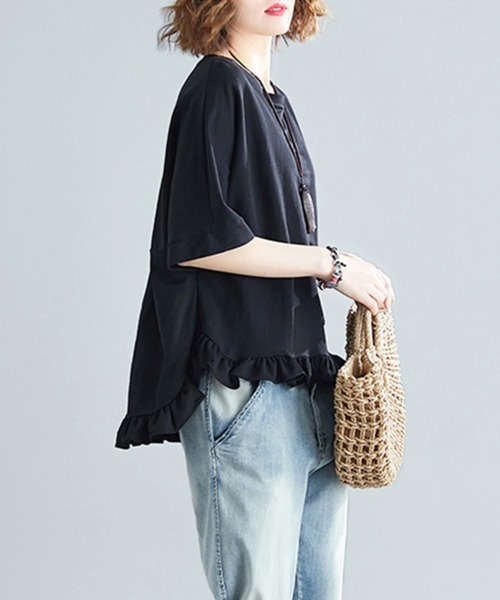 ReRe（リリ）の「フリル裾AラインフレアTシャツ（Tシャツ/カットソー・レディース・ブラック/グリーン/ピンク/ベージュ・FREE）」の11枚目の写真